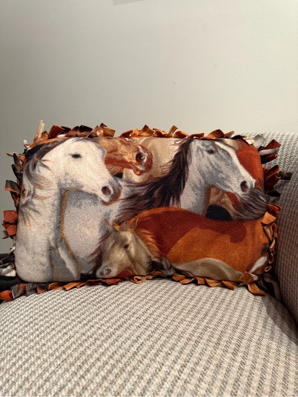 Fleece Horse Print Accent Pillow - Brown & White Horses